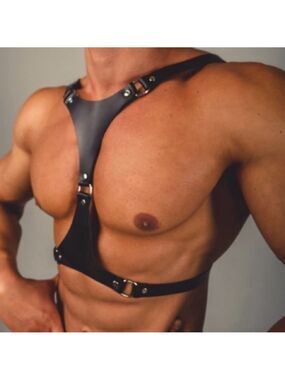 Men's Cross Back Buff Body Vegan Leather Chest Belt Harness Black Hot New Access